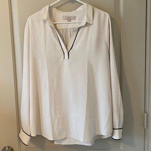 Loft Black Piped Collared Blouse